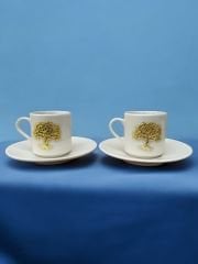 Porselen Zamak Hayat Ağacı Desenli 2 Kişilik Kahve Fincanı Takımı