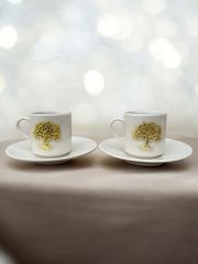 Porselen Zamak Hayat Ağacı Desenli 2 Kişilik Kahve Fincanı Takımı