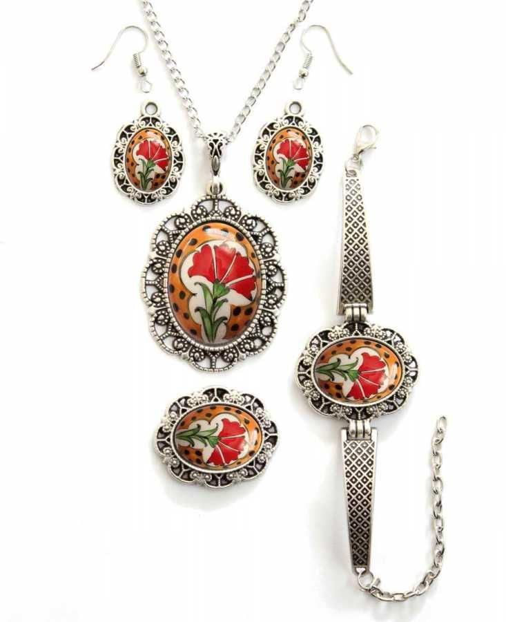 İlbay Çini Takı Kolye Bileklik Yüzük Küpe Seti 2011DS059