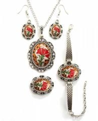 İlbay Çini Takı Kolye Bileklik Yüzük Küpe Seti 2011DS059