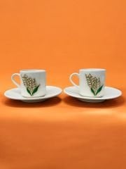 2 Kişilik Metalli Başak Desenli Porselen Kahve Fincanı Takımı