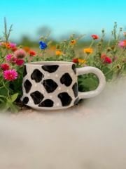 Seramik Klasik Siyah Dalmaçyalı Kupa Bardak Mug Duble Kahve Fincanı