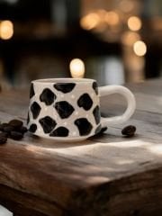 Seramik Klasik Siyah Dalmaçyalı Kupa Bardak Mug Duble Kahve Fincanı