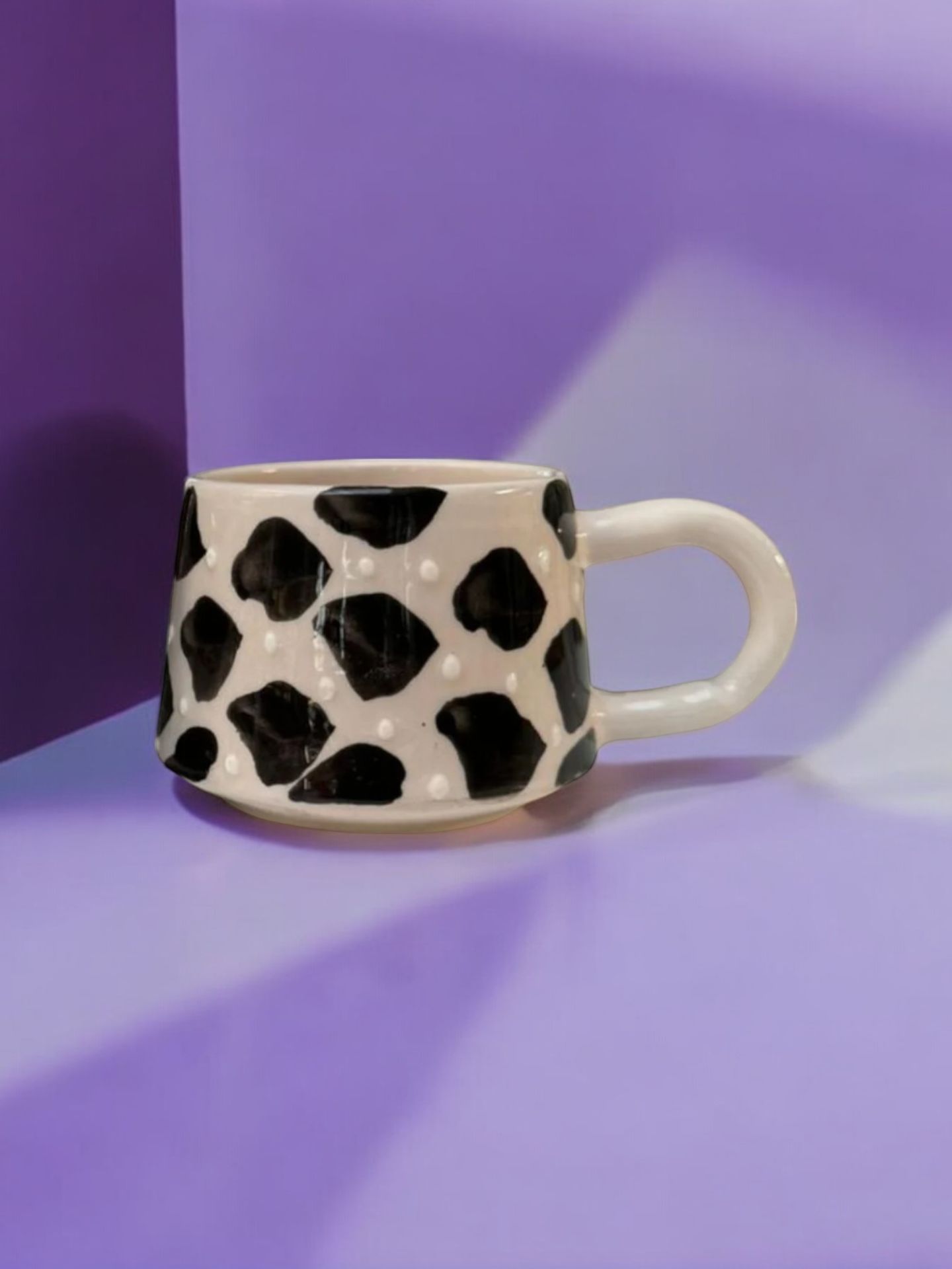 Seramik Klasik Siyah Dalmaçyalı Kupa Bardak Mug Duble Kahve Fincanı