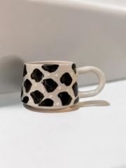 Seramik Klasik Siyah Dalmaçyalı Kupa Bardak Mug Duble Kahve Fincanı