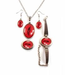 İlbay Çini Takı Kolye Bileklik Yüzük Küpe Seti 2037DS500