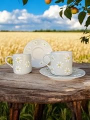 Çayır Papatya 2 Kişilik Seramik Kahve Fincanı Takımı