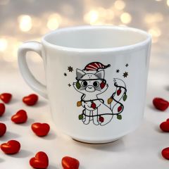 Süslü Yılbaşı Kedisi Hediyelik Seramik Times Kupa Bardak Mug
