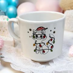Süslü Yılbaşı Kedisi Hediyelik Seramik Times Kupa Bardak Mug