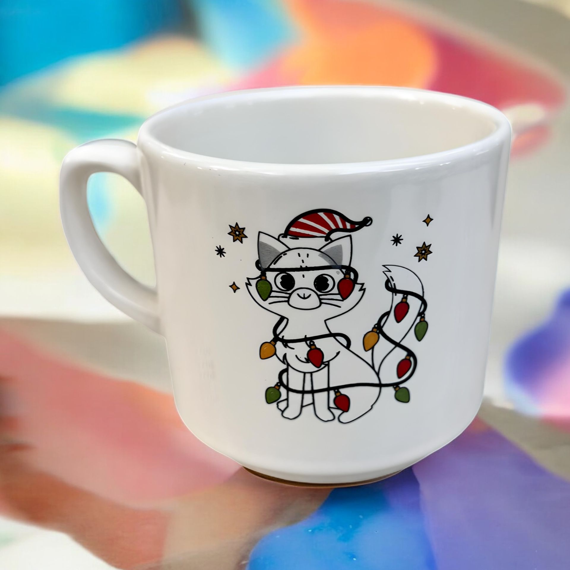 Süslü Yılbaşı Kedisi Hediyelik Seramik Times Kupa Bardak Mug