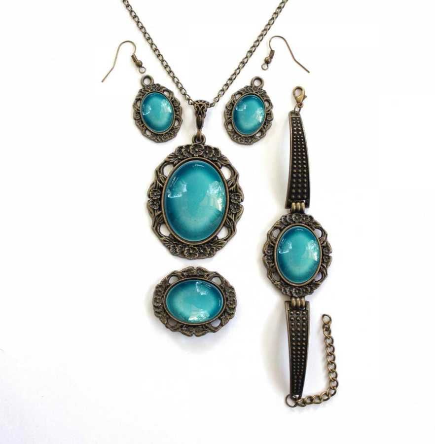 İlbay Çini Takı Kolye Bileklik Yüzük Küpe Seti 2202DS309