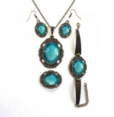 İlbay Çini Takı Kolye Bileklik Yüzük Küpe Seti 2202DS309