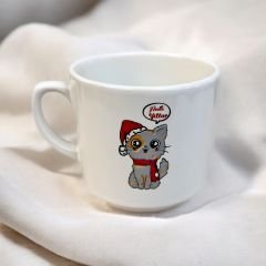 Yılbaşı Noel Baba Gri Kedi Temalı Hediyelik Seramik Times Kupa Bardak Mug