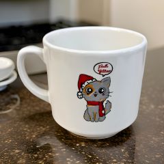 Yılbaşı Noel Baba Gri Kedi Temalı Hediyelik Seramik Times Kupa Bardak Mug
