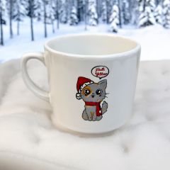 Yılbaşı Noel Baba Gri Kedi Temalı Hediyelik Seramik Times Kupa Bardak Mug