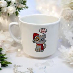 Yılbaşı Noel Baba Gri Kedi Temalı Hediyelik Seramik Times Kupa Bardak Mug