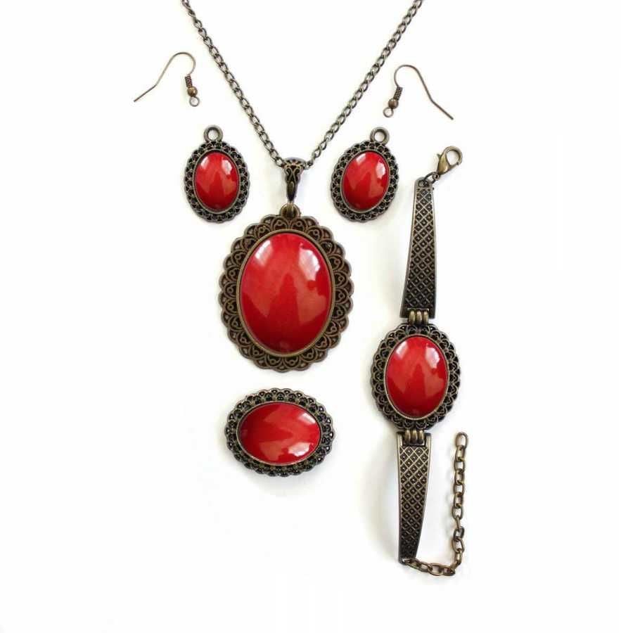 İlbay Çini Takı Kolye Bileklik Yüzük Küpe Seti 2205DS300