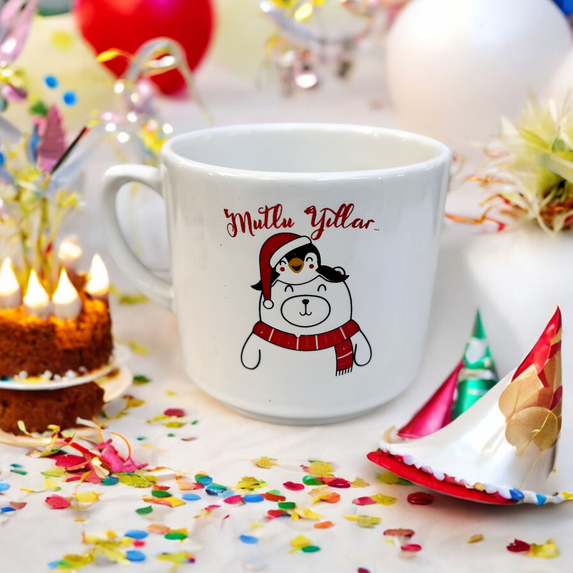 Yılbaşı Penguen Temalı Seramik Times Kupa Bardak Mug