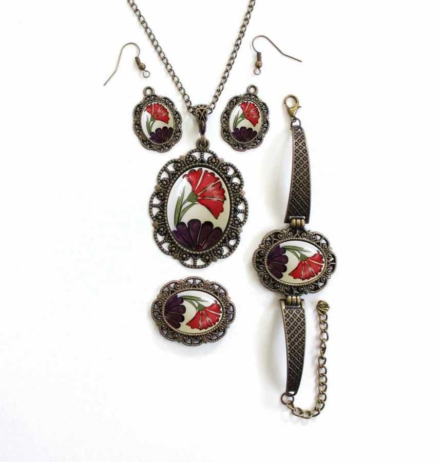 İlbay Çini Takı Kolye Bileklik Yüzük Küpe Seti 2211DS422