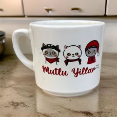 Yılbaşı 3 lü Kedi Seramik Times Kupa Bardak Mug