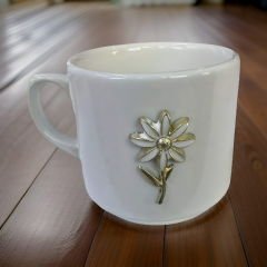 Metalli Beyaz Papatya Hediyelik Seramik Times Kupa Bardak Mug