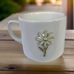 Metalli Beyaz Papatya Hediyelik Seramik Times Kupa Bardak Mug