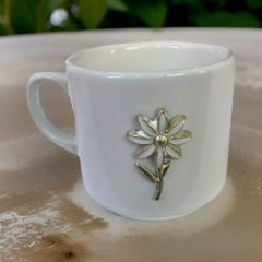 Metalli Beyaz Papatya Hediyelik Seramik Times Kupa Bardak Mug