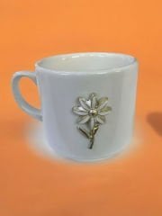 Metalli Beyaz Papatya Hediyelik Seramik Times Kupa Bardak Mug