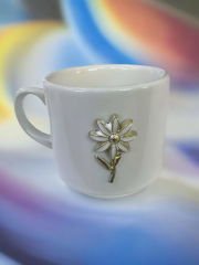 Metalli Beyaz Papatya Hediyelik Seramik Times Kupa Bardak Mug