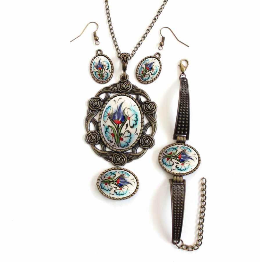 İlbay Çini Takı Kolye Bileklik Yüzük Küpe Seti 2220DS052