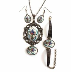 İlbay Çini Takı Kolye Bileklik Yüzük Küpe Seti 2220DS052