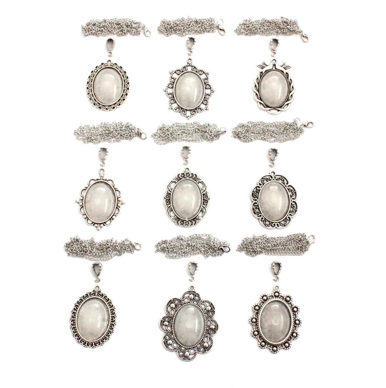 Set 132; Gümüş Kaplama 26-34 mm Metal Kolye Aparatları Seti