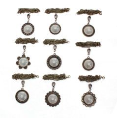 Set 116:  Antik Sarı Renkli 25 mm Zincirli Yuvarlak 9 lu Metal Kolye Malzemeleri Seti