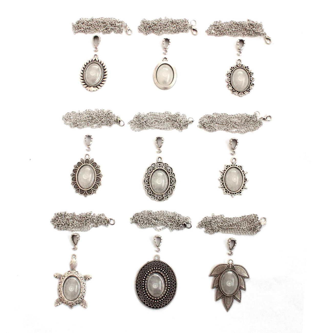 Set 136; Gümüş Kaplama 18-25 mm Metal Kolye Aparatları Seti