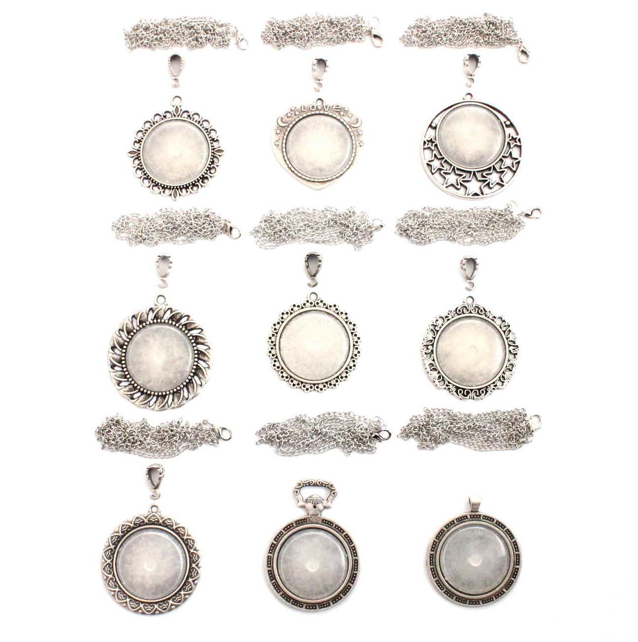 Set 131; Gümüş Kaplama 33 mm Metal Kolye Aparatları Seti