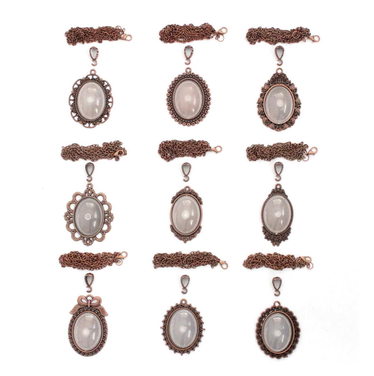 Set 106:  Bakır Renk 26-34 mm Zincirli Oval 9 lu Metal Kolye Malzemeleri Seti