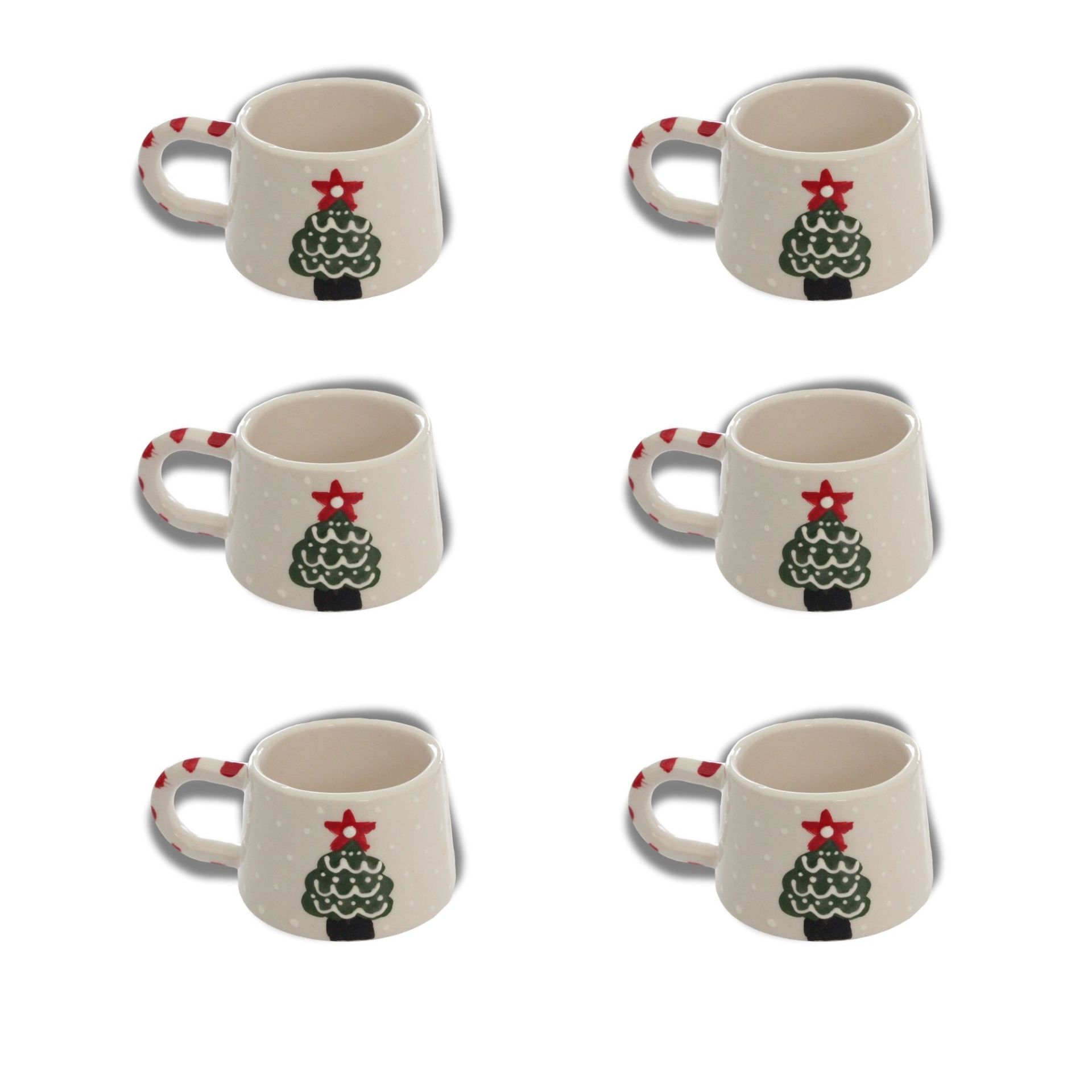 6 Adet  El İşi Klasik Seramik Yılbaşı Temalı Çam Ağacı Kupa Bardak Mug