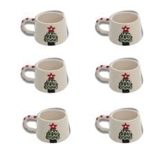 6 Adet  El İşi Klasik Seramik Yılbaşı Temalı Çam Ağacı Kupa Bardak Mug