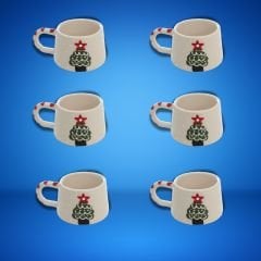 6 Adet  El İşi Klasik Seramik Yılbaşı Temalı Çam Ağacı Kupa Bardak Mug