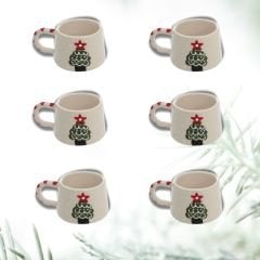 6 Adet  El İşi Klasik Seramik Yılbaşı Temalı Çam Ağacı Kupa Bardak Mug