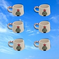 6 Adet  El İşi Klasik Seramik Yılbaşı Temalı Çam Ağacı Kupa Bardak Mug