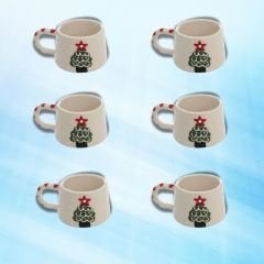 6 Adet  El İşi Klasik Seramik Yılbaşı Temalı Çam Ağacı Kupa Bardak Mug