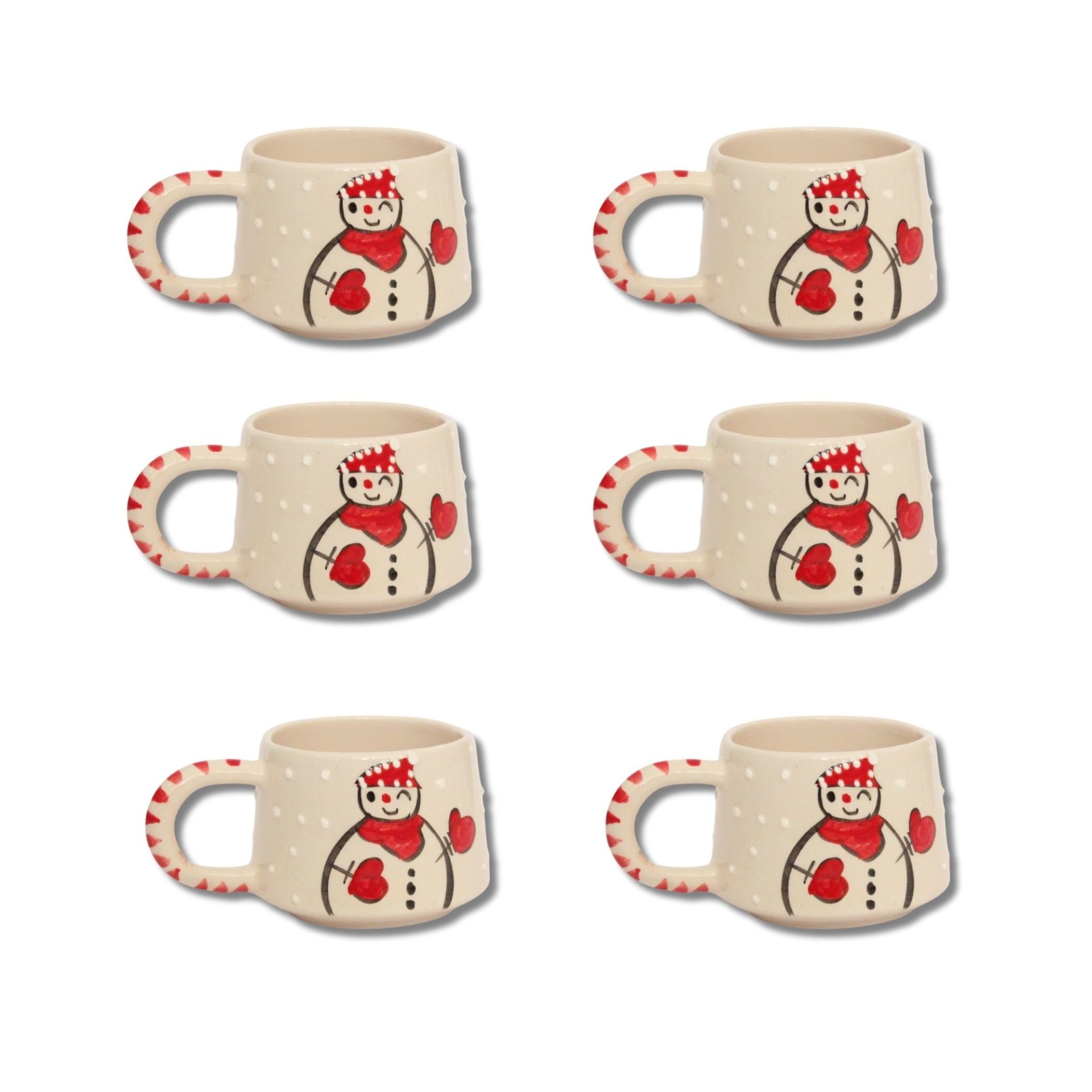 6 Adet  El İşi Klasik Seramik Yılbaşı Temalı Kardanadam Kupa Bardak Mug