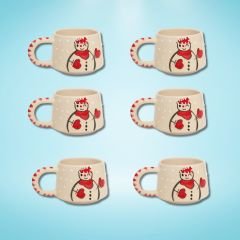 6 Adet  El İşi Klasik Seramik Yılbaşı Temalı Kardanadam Kupa Bardak Mug