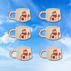 6 Adet  El İşi Klasik Seramik Yılbaşı Temalı Kardanadam Kupa Bardak Mug