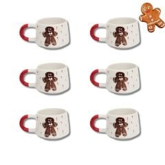 6 Adet  El İşi Klasik Seramik Yılbaşı Temalı Kurabiye Adam Ginger Bread Kupa Bardak Mug