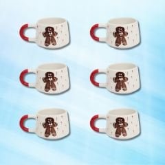 6 Adet  El İşi Klasik Seramik Yılbaşı Temalı Kurabiye Adam Ginger Bread Kupa Bardak Mug