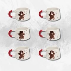 6 Adet  El İşi Klasik Seramik Yılbaşı Temalı Kurabiye Adam Ginger Bread Kupa Bardak Mug