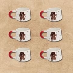 6 Adet  El İşi Klasik Seramik Yılbaşı Temalı Kurabiye Adam Ginger Bread Kupa Bardak Mug