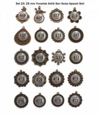 Set 23: Antik Sarı Renk 25 mm Zincirli Yuvarlak 20 li Metal Kolye Aparatı Seti